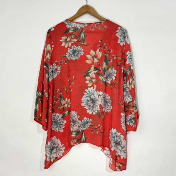 Spense Women’s Size Large Orange Floral Print Asymmetrical Hem Casual Blouse Top - Picture 5 of 5